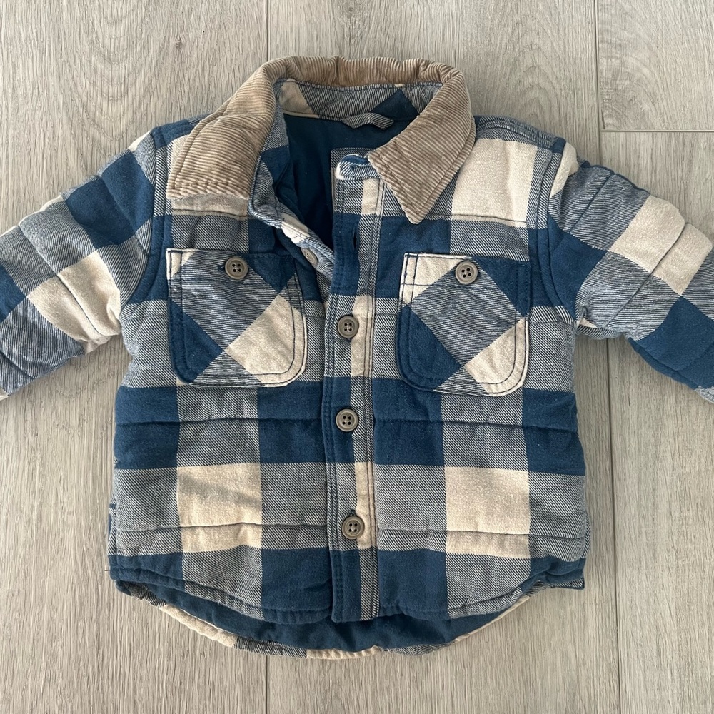 GAP Blue and Cream Plaid Kids Puffer Jacket